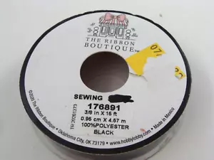 The Ribbon Boutique Polyester Ribbon Black 3/8" x 16ft - 176891 - Picture 1 of 4