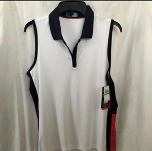 PGA TOUR Womens Brilliant White Colorblock Sleeveless Golf Polo Shirt Size Large - Picture 1 of 7