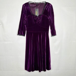 iLover Damen Kleid Gr. Lg Lila Samt Gothic Vintage Look Fit & Flare Neu mit Etikett - Bild 1 von 10