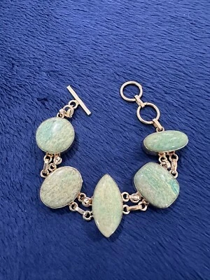 "Brazalete de palanca de cadena de eslabones de amazonita 925 de plata de ley de colección, 7,5""" Foto 1 de 4