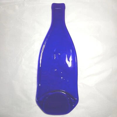 Cobalt Blue Glass Flattened Wine Bottle Cheese Sushi Serving Tray Appetizers 12" - Image 1 of 4