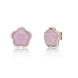 925 Sterling Silver Pink Quartz & Cubic Zirconia Five Petal Flower Stud Earrings - Picture 1 of 28