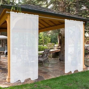 Waterproof White Outdoor Sheer Curtains For Patio 2 Panels Rod Pocket Indoor Voi - Picture 1 of 9