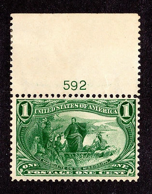 US # 285 (1898) 1c, MNH Grade: F/VF Marquette on the Mississippi w/Plate #592 - Image 1 of 2