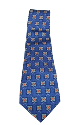 Mens Silk Necktie Guess Designer Blue Orange Red Geometric 56L 4W USA Made - Image 1 of 4