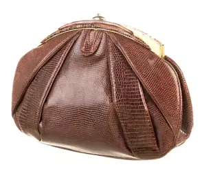 Judith Leiber Lizard Skin Brown Day Evening Handbag Shoulder Clutch Vintage gyuh - Picture 1 of 12