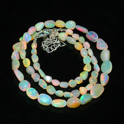 Natural Ethiopian Welo Fire Opal Tumble Beaded Gemstone Necklace 16 Inches - Image 1 of 4