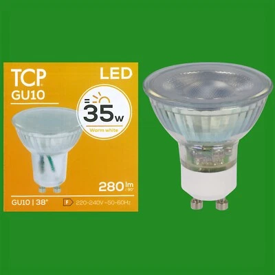 25x 3.5W (=35W) TCP LED GU10 Instant On Spot Light Bulbs Lamps Warm White 2700K - Image 1 of 4