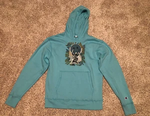 CHAMPION LIFE MEN'S CLASSIC FLEECE HOODIE - MEDIUM-AMAZING AQUA W/RARE GRAPHIC - Picture 1 of 2