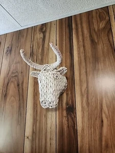 Wicker Ratten Cow Bull Longhorn Cow Woven Wall Hanging Art. - Picture 1 of 12