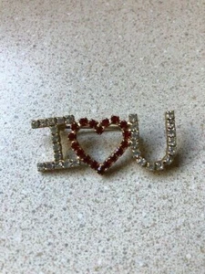 I "Heart" YOU I LOVE YOU Faux Rhinestone Bar Pin - Picture 1 of 1