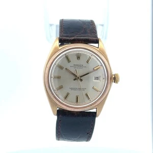 Rolex DateJust 34mm 18K Gelbgold Creme Zifferblatt Braun Lederband 4467 - Bild 1 von 7