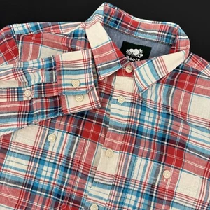 Roots Men's Size SMALL Long Sleeve Button Up Shirt Red White Blue Plaid Pockets - Picture 1 of 9