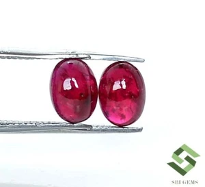 7x5.25 mm Certified Natural Ruby Oval Cabochon Pair 2.55 CTS Loose Gemstones - Picture 1 of 7