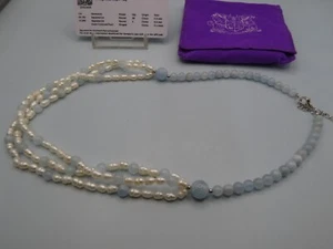 S79 Gemporia Cultured Pearl & Aquamarine & Sterling Silver Necklace & COA - Picture 1 of 8