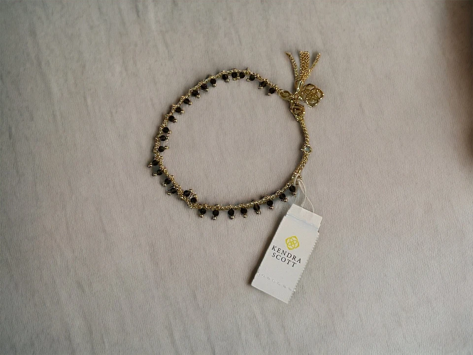 Pulsera Jenna Oro Delicado Cadena Obsidiana Negra  Foto 1 de 1