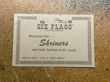RARE vintage 1972 Six Flags Mid America (St. Louis) SHRINERS FAMILY Ticket Pass