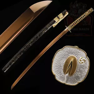 1095 High Carbon Steel Gold Blade Japanese Samurai Sword Full Tang Katana Sharp - Picture 1 of 14