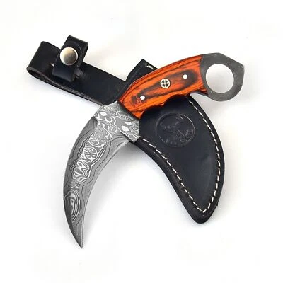 Karambit de acero Damasco personalizado | Hoja fija afilada para caza y combate Foto 1 de 4