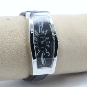 Bijoux Terner Watch Men's Classic Quartz Silver Tone Case Black Leather Band - Picture 1 of 8