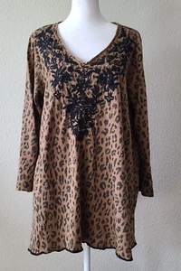 Karyn Seo besticktes Blumen Relaxed Shirt Gr. Large Animal Print Tunika Baumwolle - Bild 1 von 12