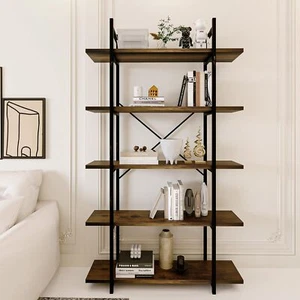 5 Tiers Bookshelf Organizer Industrial Shelfmodern Open Display Storage Bookcase - Picture 1 of 9