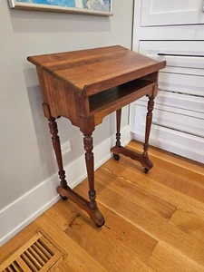 Gorgeous Antique or Vintage Solid Walnut Writing Laptop Music Desk on Casters - Picture 1 of 11