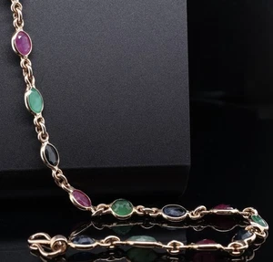 Vintage 10k Gold 18 x Rim Set Sapphire Ruby & Emerald Bracelet 24cm Val $5370 - Picture 1 of 7