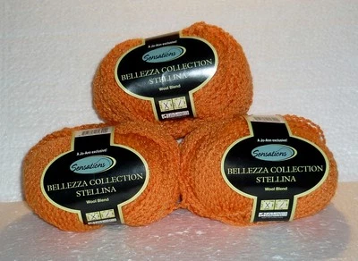 SENSATIONS BELLEZZA COLLECTION YARN "STELLINA" ORANGE 3-50 GRAM BALLS NEW - Image 1 of 2
