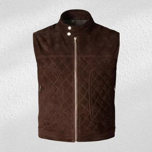 Rider Look Jacket: Classic Brown Suede Leather Waist with Zipper Detail - Picture 1 of 4