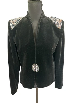 Винтажный 80-х Sasson Париж Нью-Йорк черный бархат куртка Sz 8 блестки блестящий вечер - Изображение 1 из 4