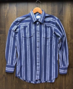 Vtg Prior Western Shirt Navy Silver Stripe Pearl Snap Rodeo Size L Cowboy Rodeo - Picture 1 of 6