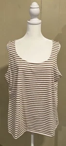 ¡NUEVO CON ETIQUETAS! Camiseta sin mangas Talbots marrón blanco a rayas algodón modal XL - Imagen 1 de 6