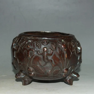 Cepillo de 4,7" China Antiguo Marcado Bronce Uva Bestia Lavado Envío Gratis Foto 1 de 4