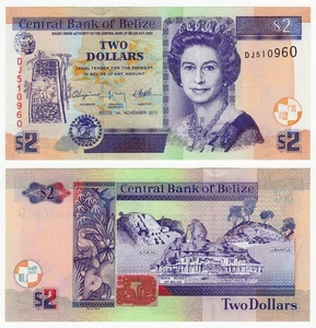 BELIZE 2 Dollari 2011 P-66d Regina Elisabetta QE II UNC - Foto 1 di 1