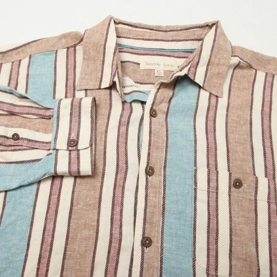 Рубашка мужская Territory Ahead размер XL коричневая синяя в полоску льняная хлопковая с длинным рукавом повседневная - Изображение 1 из 4