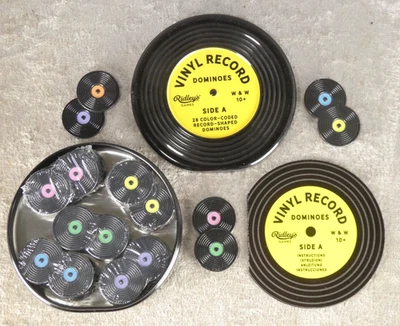 Ridleys Coloured Vinyl Record Shaped Dominoes x28 in Film Reel Tin - Image 1 of 4