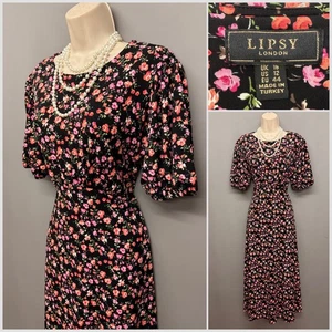 LIPSY London Women's Black Floral Long Tea Dress UK 16 EUR 44 Stretchy - Picture 1 of 13