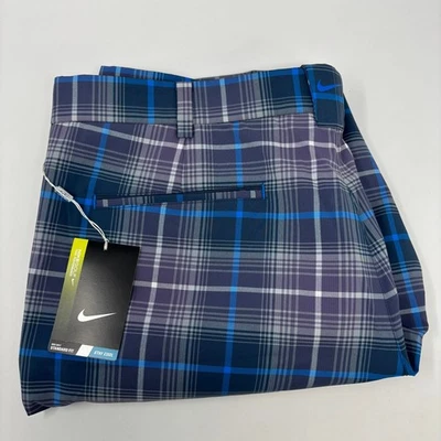 Calça de golfe Nike Golf Dri Fit masculina 36x30 azul roxo xadrez tour desempenho nova com etiquetas - Imagem 1 de 4