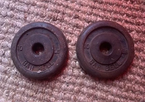 2 Vintage 10 lb Barbell Weight Plates Pair Standard 1" Bar (20 lbs Total) - Picture 1 of 11