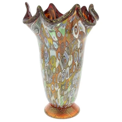 Jarrón Fazzoletto GlassOfVenice de cristal de Murano Millefiori dorado - rojo Foto 1 de 4
