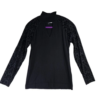 Blusa August Silk para mujer negra cuello falso ojo de cerradura terciopelo manga floral talla S Foto 1 de 4