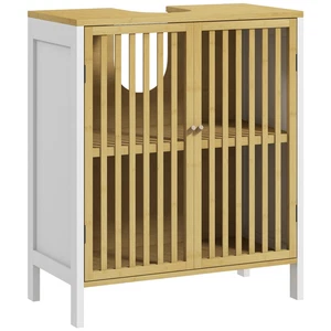 Under Sink Bathroom Cabinet, Bamboo Sink Storage Cabinet Slat Doors HOMCOM - Picture 1 of 20