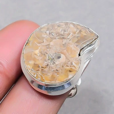 Anel ajustável de pedra preciosa de amonita feito à mão moda étnica presenteada SR 1429 - Imagem 1 de 4