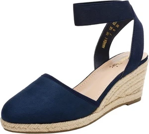 DREAM PAIRS Women's Elastic Ankle Strap Espadrilles Wedge Sandals - Picture 1 of 66