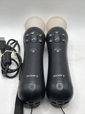 SONY PLAYSTATION PS4 PS3 MOVE MOTION CONTROLLERS TWIN PACK + STRAPS! - Image 1 of 4