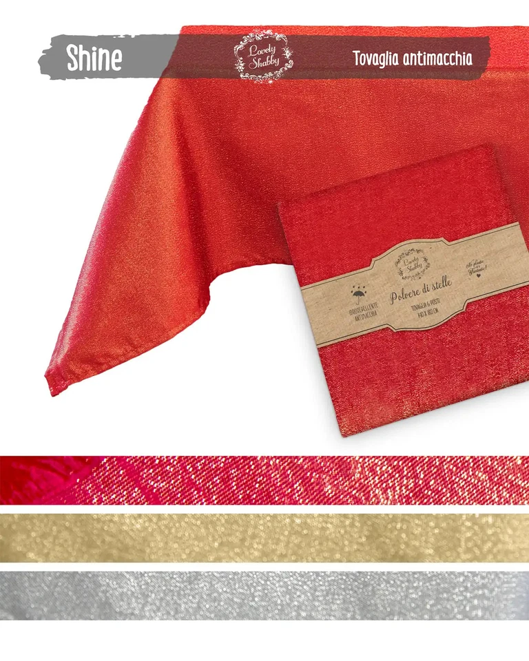 Tovaglia Antimacchia Lovely Shabby Brillante Natalizia  – Oro, Rosso, Argento - Immagine 1 di 1