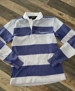 Dehen Knitting Georgetown maglia polo uomo a righe rugby USA *buco/macchia - Foto 1 di 17