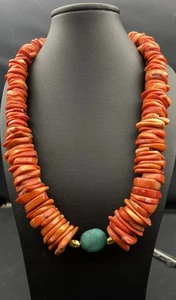 Vintage Desert Rose Trading Orange Schwammkoralle Perlen & Türkis Perlen Halskette - Bild 1 von 7