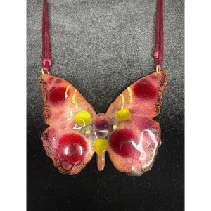 Vintage Halskette rot burgunder gelb Schmetterling  - Bild 1 von 7